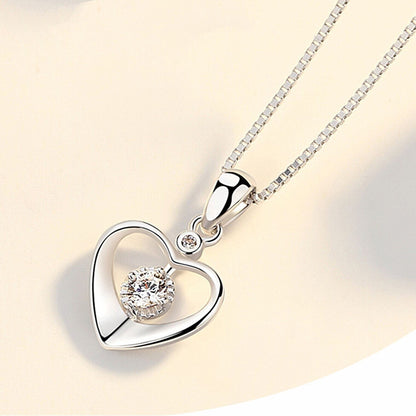 925 Sterling Silver Crystal Love Heart Pendant Necklace Women Jewellery Gift UK