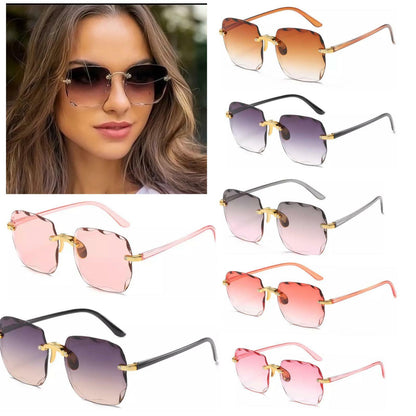 Big Oversized Square Rimeless Sunglasses Women Fashion Flat Top Shade Vintage