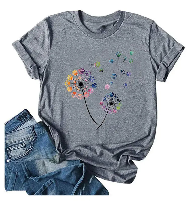 Womens Dandelion Graphic T-Shirts Teen Girls Cute Sunflower Trendy Clothes Casual Tee Tops Crewneck Fabric Shortsleeve Sleeve Womenswear Colorful