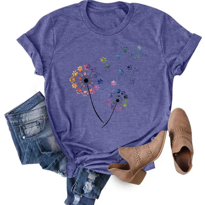 Womens Dandelion Graphic T-Shirts Teen Girls Cute Sunflower Trendy Clothes Casual Tee Tops Crewneck Fabric Shortsleeve Sleeve Womenswear Colorful