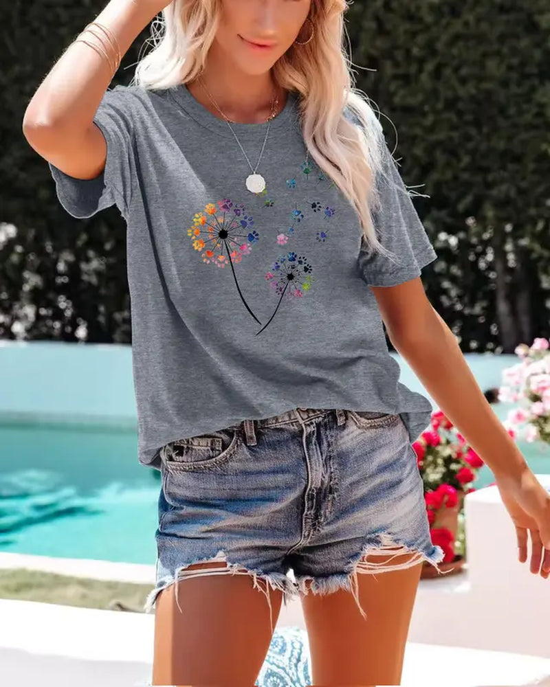 Womens Dandelion Graphic T-Shirts Teen Girls Cute Sunflower Trendy Clothes Casual Tee Tops Crewneck Fabric Shortsleeve Sleeve Womenswear Colorful