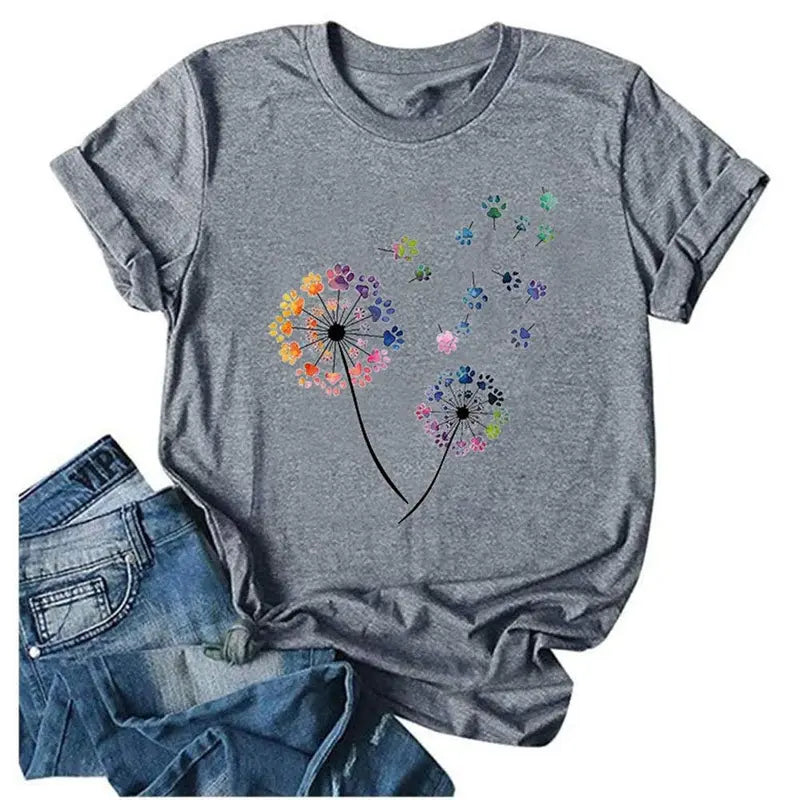 Womens Dandelion Graphic T-Shirts Teen Girls Cute Sunflower Trendy Clothes Casual Tee Tops Crewneck Fabric Shortsleeve Sleeve Womenswear Colorful